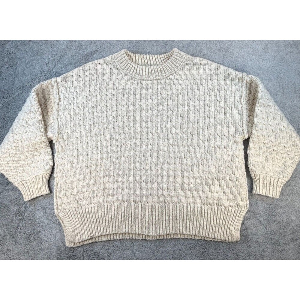 Aerie Textured Bubble Knit Sweater Women’s L Cream Cotton Blend Cozy Pullover